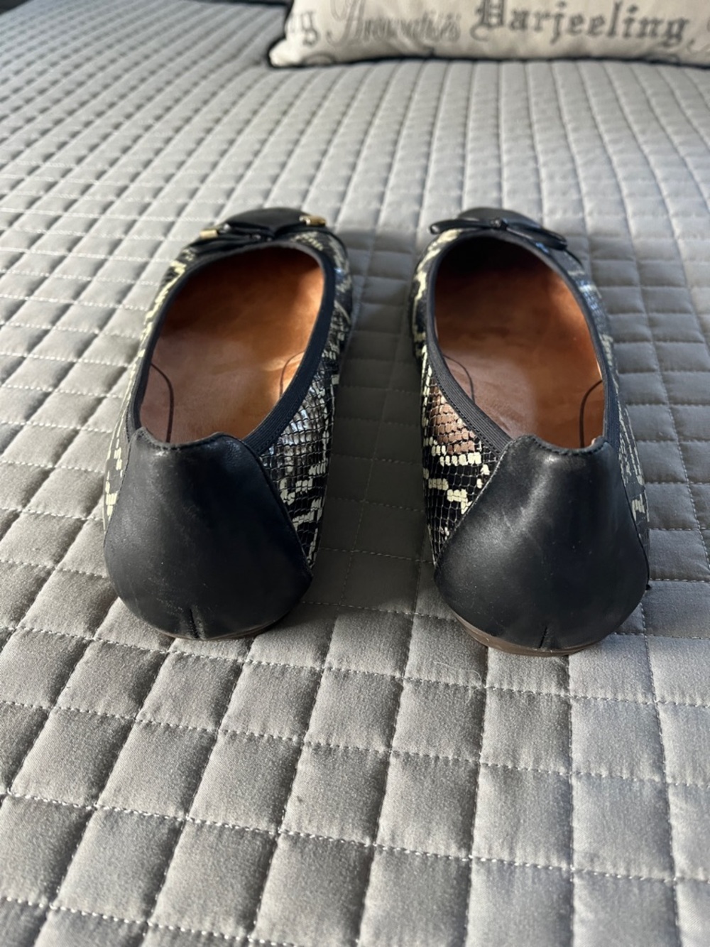 Vionic Black and Cream Snake-Print Ballet Flats - Picture 6 of 8